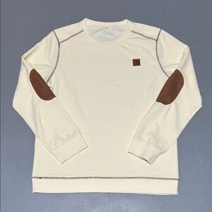 Light Cream Waffle Knit Heavy Weight Shirt With Brown Elbow Patches (Men L)